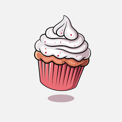 Cute cartoon cupcake with cream frosting, perfect for bakery logo, dessert ads, or birthday design.
