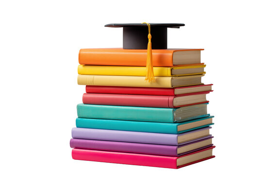 Colorful stack of books with graduation cap isolated - Powered by Adobe