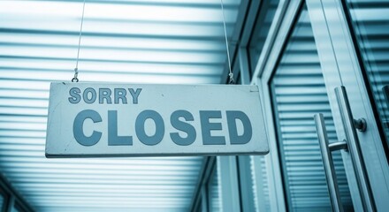 A closed sign hangs in a store window, indicating that the business is closed