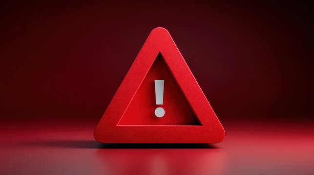 Red triangular warning sign with exclamation mark on dark background