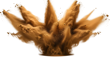 Explosive Brown Dust Cloud Burst with Debris Isolated on Transparent Background