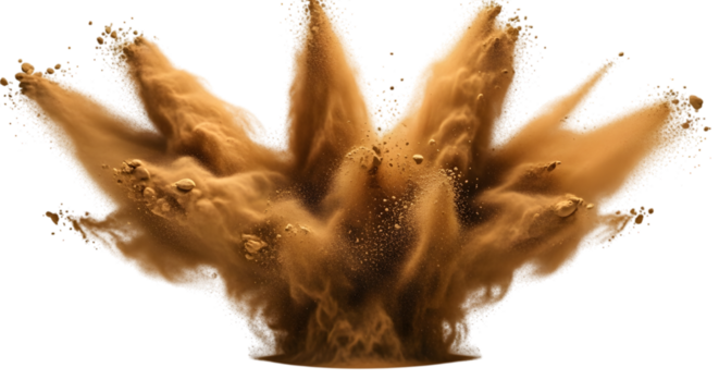 Explosive Brown Dust Cloud Burst with Debris Isolated on Transparent Background