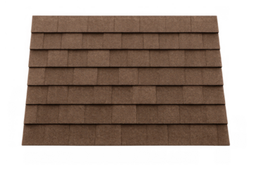 Brown asphalt roof shingles. Material forming a textured pattern for home building and renovation. Transparent background