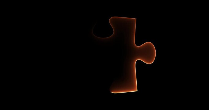Glowing Orange and Red Puzzle Piece Silhouette on Black Background light