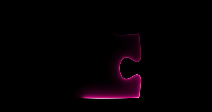 Bright Pink Glowing Puzzle Piece Silhouette on Black Background light