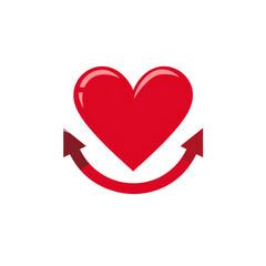 Red heart symbol with circular arrows representing love and continuity isolated on transparent background