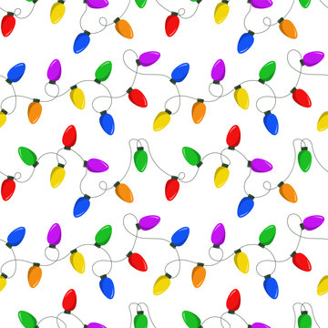 Colorful Christmas light bulb seamless pattern for festive holiday wrapping paper and winter decor
