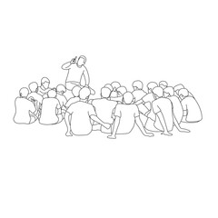 male teacher teaching students illustration vector hand drawn with black lines