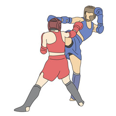 Two female boxers in fighting illustration vector hand drawn with black lines