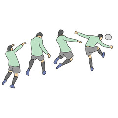 Soccer player jumping for ball header illustration vector hand drawn with black lines