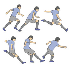 Male soccer player in uniform kicking ball illustration vector hand drawn with black lines