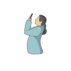side view of woman using mobile phone illustration vector hand drawn with black lines