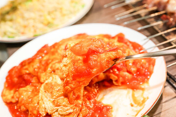 Chinese food. Tomato and egg stir fry