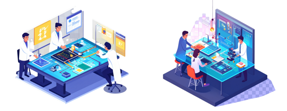 Sat of Innovation Lab Illustration – Modern Research and Development Concept PNG