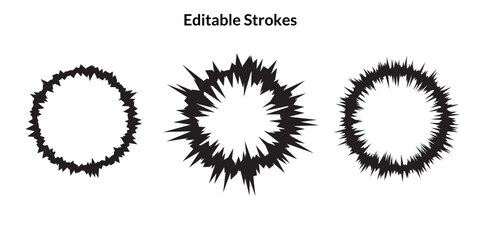 eComic Explosion Frame Editable Vector Strokes, Manga Radial Burst Shapes Set