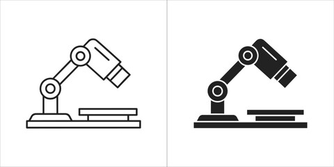 Industrial robot arm icon in outline and solid style