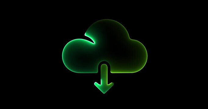 Green Glowing Cloud Download Icon on Black Background cloud icon cloud storage icon