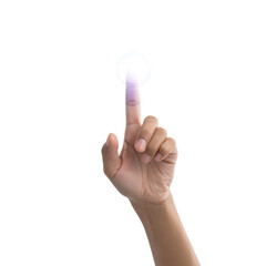 Finger Touching a Glowing White Circle on Black light