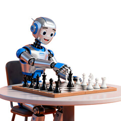 Robot playing chess on a table, showcasing artificial intelligence and strategy