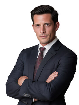 Confident businessman in suit with arms crossed isolated