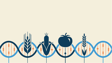 DNA strand with crop icons in genetic engineering illustration