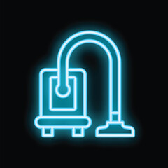 Bright blue neon vacuum cleaner glowing on a dark background
