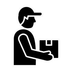 Minimalist Black Silhouette Icon of Delivery Person with Package