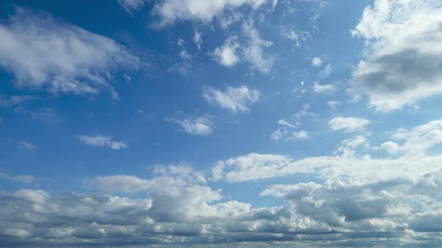 A beautiful blue sky with soft white clouds, timelapse for abstract background