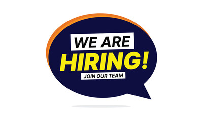 We are hiring join our team open vacancy design info label template isolated on white background. Vector illustration