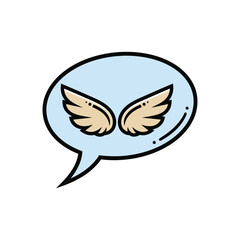 Hand Drawn Speech Bubble With Angel Wings Icon.