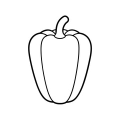 Outline drawing of a bell pepper with a short stem on transparent background
