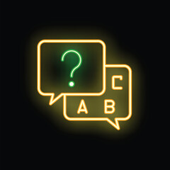 Neon icon representing the concept of quiz game or online survey with multiple choice answers
