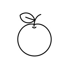 Simple outline drawing of an apple with a leaf on top on transparent background