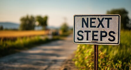 Next Steps Sign on Rural Road in Bright Sunlight