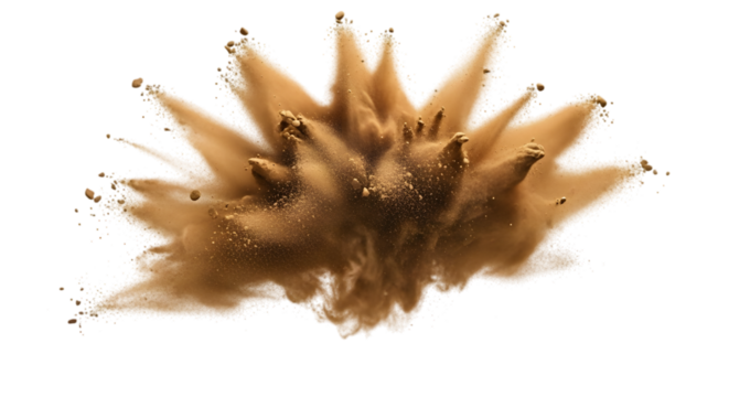 Powerful Brown Dust Powder Explosion Isolated on Transparent Background Dynamic Burst