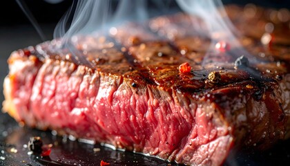 Juicy Medium-Rare Steak Slice Close Up Shot