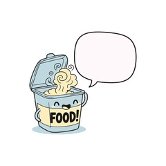 Cute Cartoon Takeout Container Filled With Noodles.