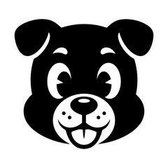 Simple Graphic Cartoon Dog Head Illustration in Black and White