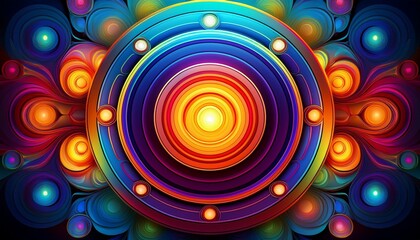 vibrant abstract design featuring circular shapes with glowing edges creating dynamic visual
