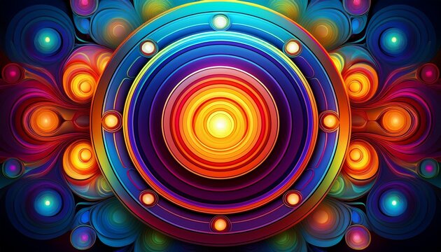 vibrant abstract design featuring circular shapes with glowing edges creating dynamic visual