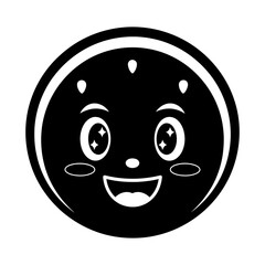 Happy Cartoon Face with Sparkle Eyes Black and White Vector