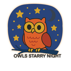 owl starry night and moon.