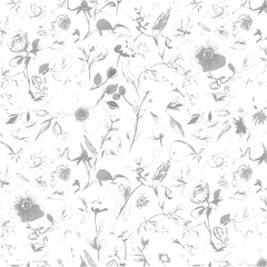 Seamless vector floral pattern featuring hand-drawn flowers and leaves, ideal for elegant feminine designs