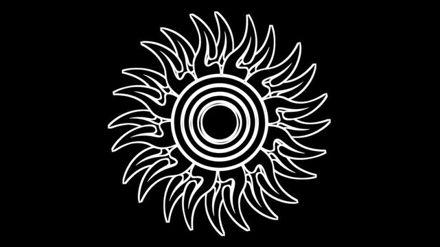 Abstract Tribal Sunburst Eye Animation on Black Background