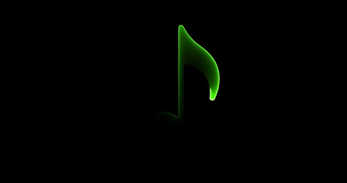 Glowing Green Music Note Icon on Black Background symbol sound