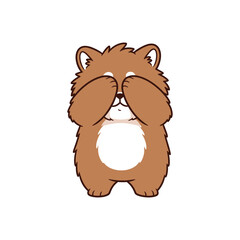 Cute Fluffy Cartoon Animal Covering Its Eyes.