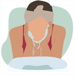 woman washing face. Woman washing her face with water over the bathroom sink 