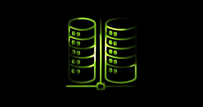 Database server icon with blue and green gradient outline on black background storage