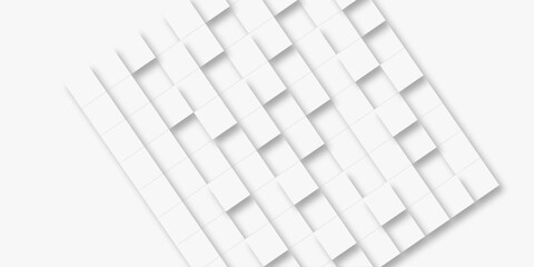 Random offset small white cubes, blocks or boxes background wallpaper banner with copy space. 3d architecture pattern design. Template for branding business. Squares Texture. 3D Rendering .
