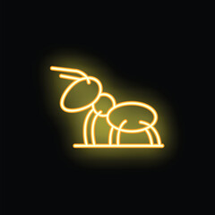 Yellow neon sign of an ant crawling in profile on a black background